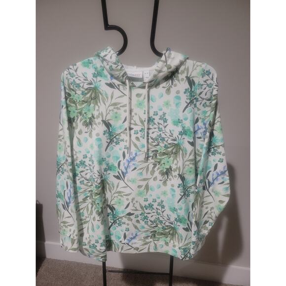 Denim & Co Size XL Green Printed French Terry Hoodie Top A643303 NWOT - Picture 2 of 8